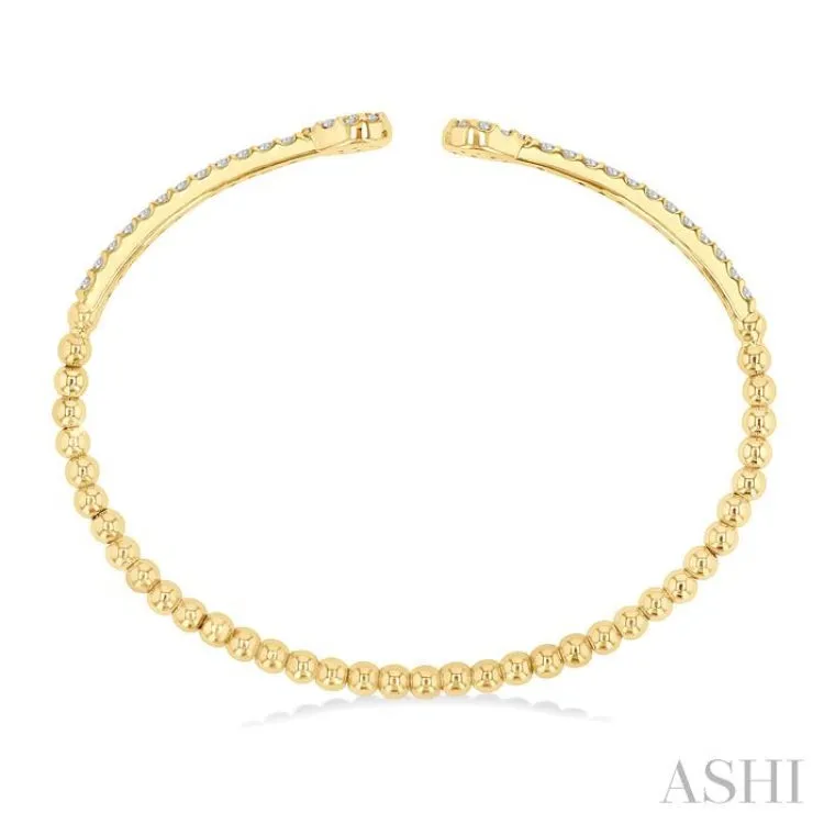 1 Ctw Pear Shape Round Cut Diamond Open Cuff Bangle in 14K Yellow Gold