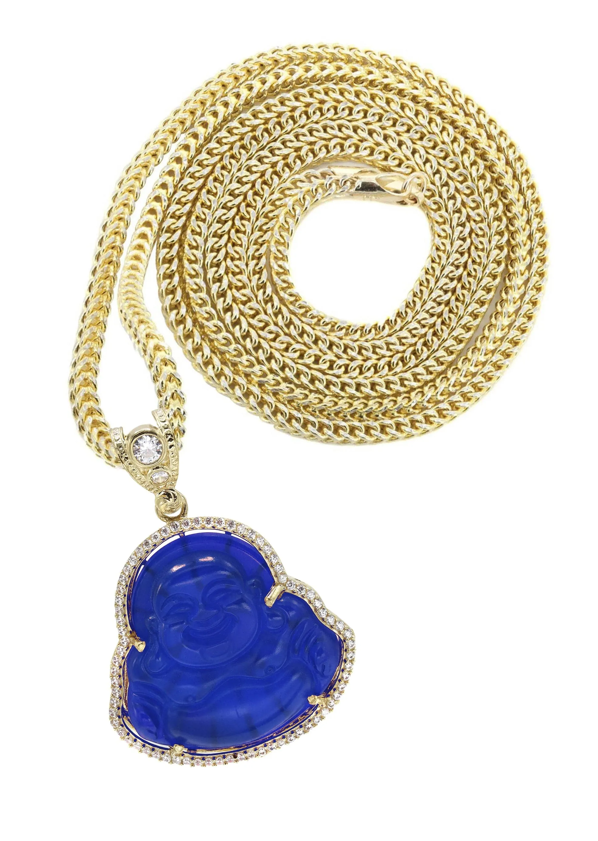 10K Yellow Gold Blue Buddha Necklace | Appx. 21.6 Grams