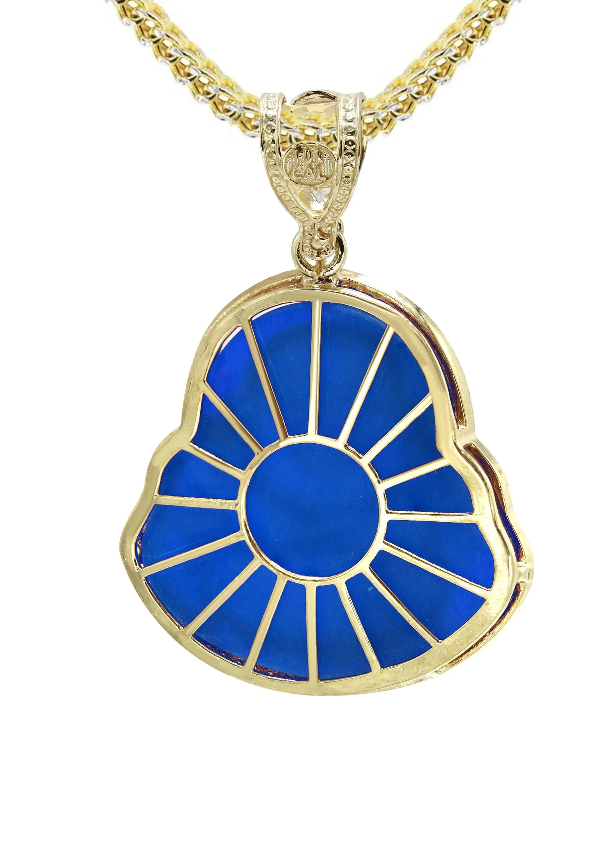 10K Yellow Gold Blue Buddha Necklace | Appx. 21.6 Grams