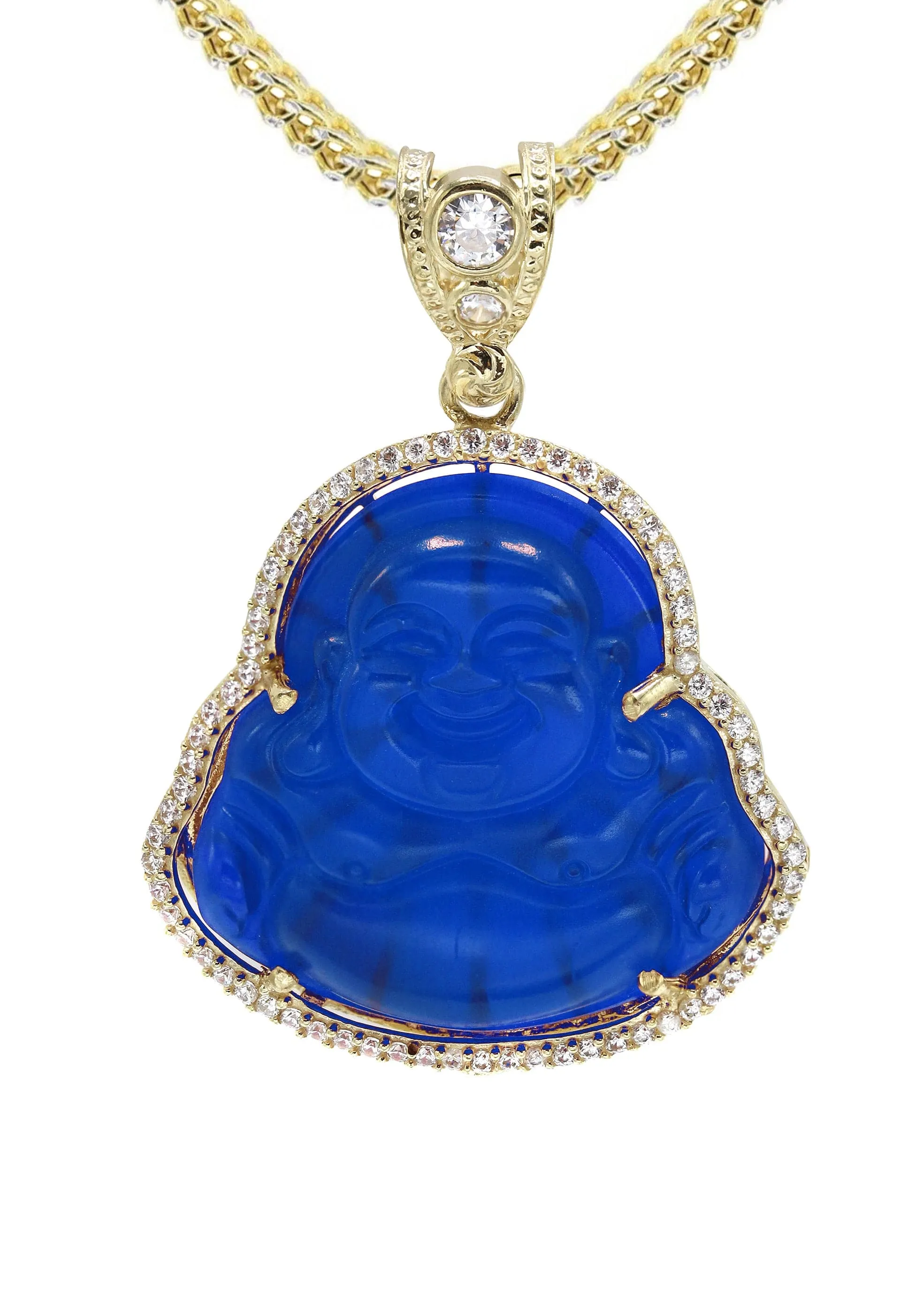 10K Yellow Gold Blue Buddha Necklace | Appx. 21.6 Grams