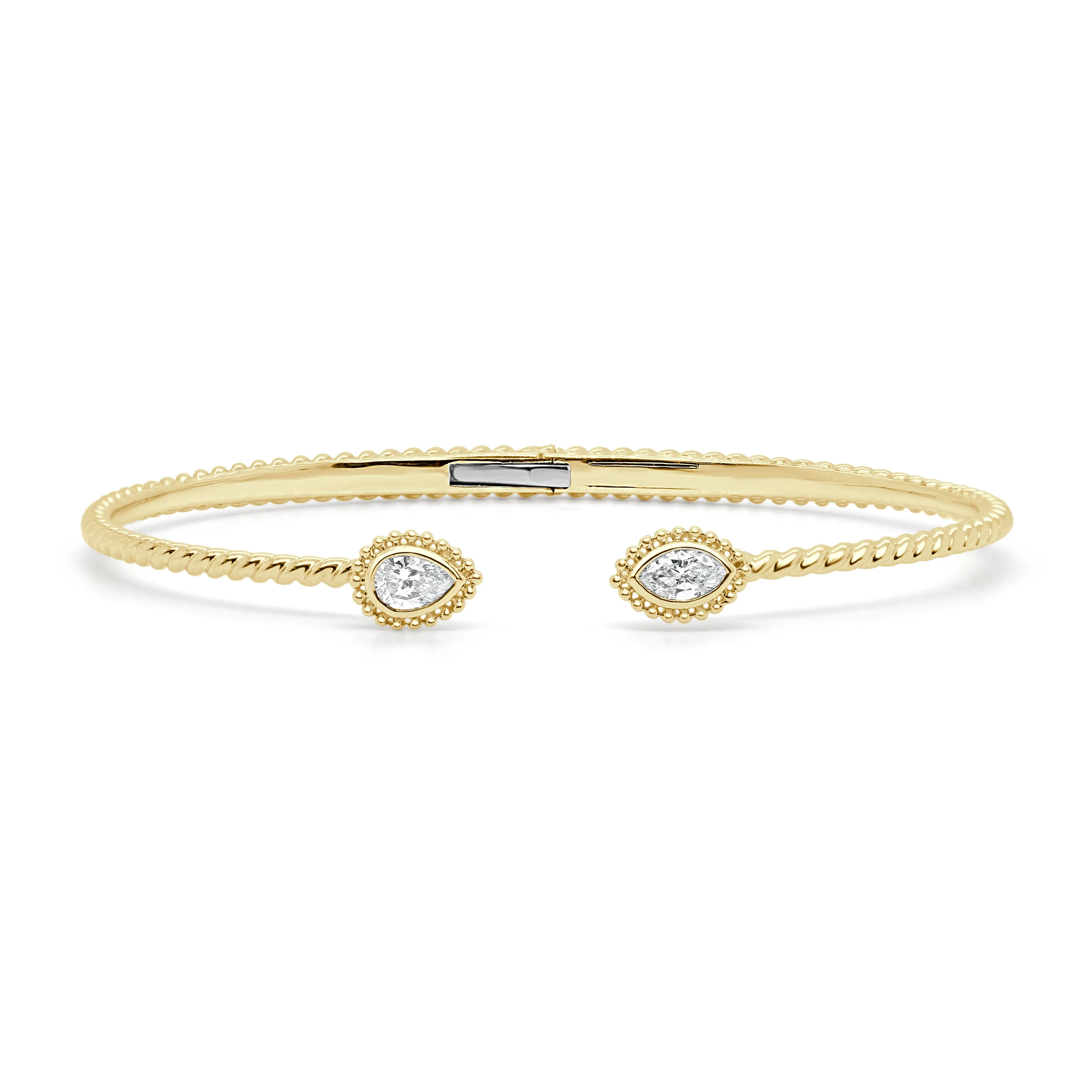 14K Gold Marquise & Pear Shape Diamond Open Bangle - 0.38ct