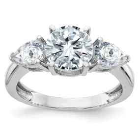 14k White Gold 3-Stone Round and Pear Moissanite Engagement Ring