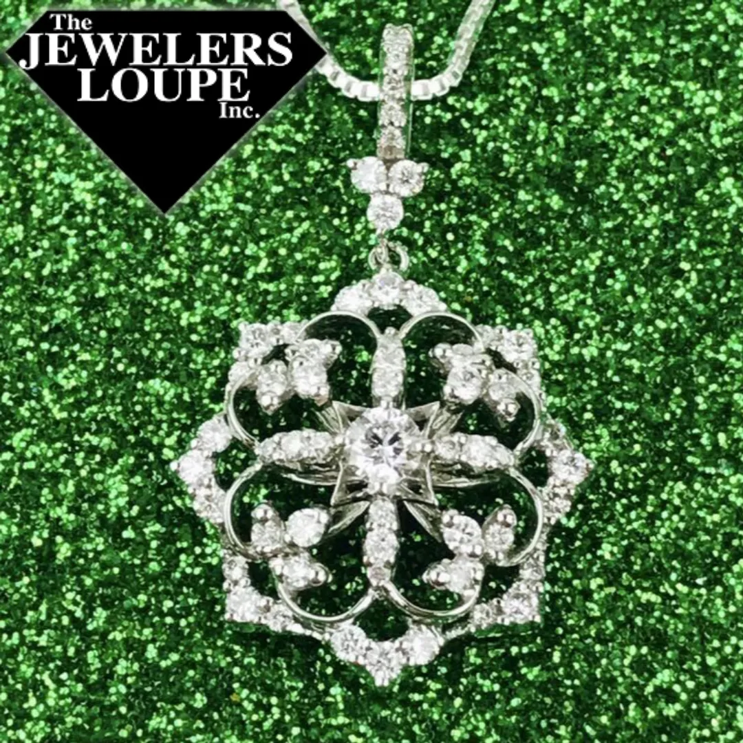 14K White Gold .60ctw Diamond Floral Filigree Pendant (67635)