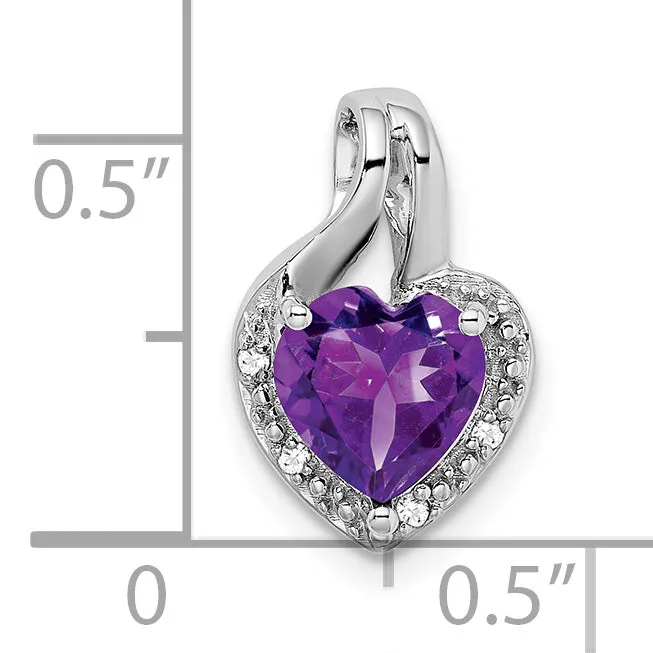 14k White Gold Amethyst and Diamond Heart Pendant