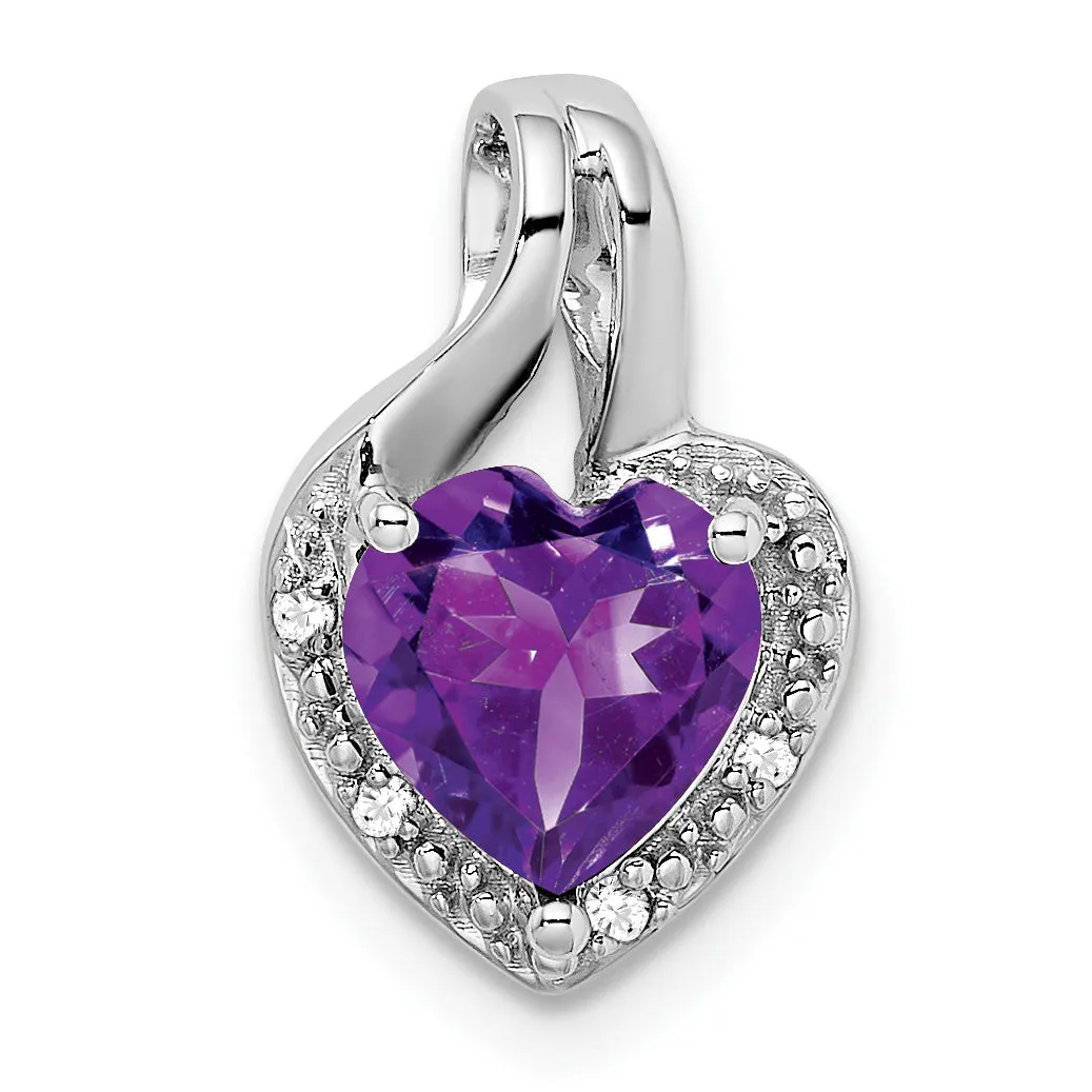 14k White Gold Amethyst and Diamond Heart Pendant