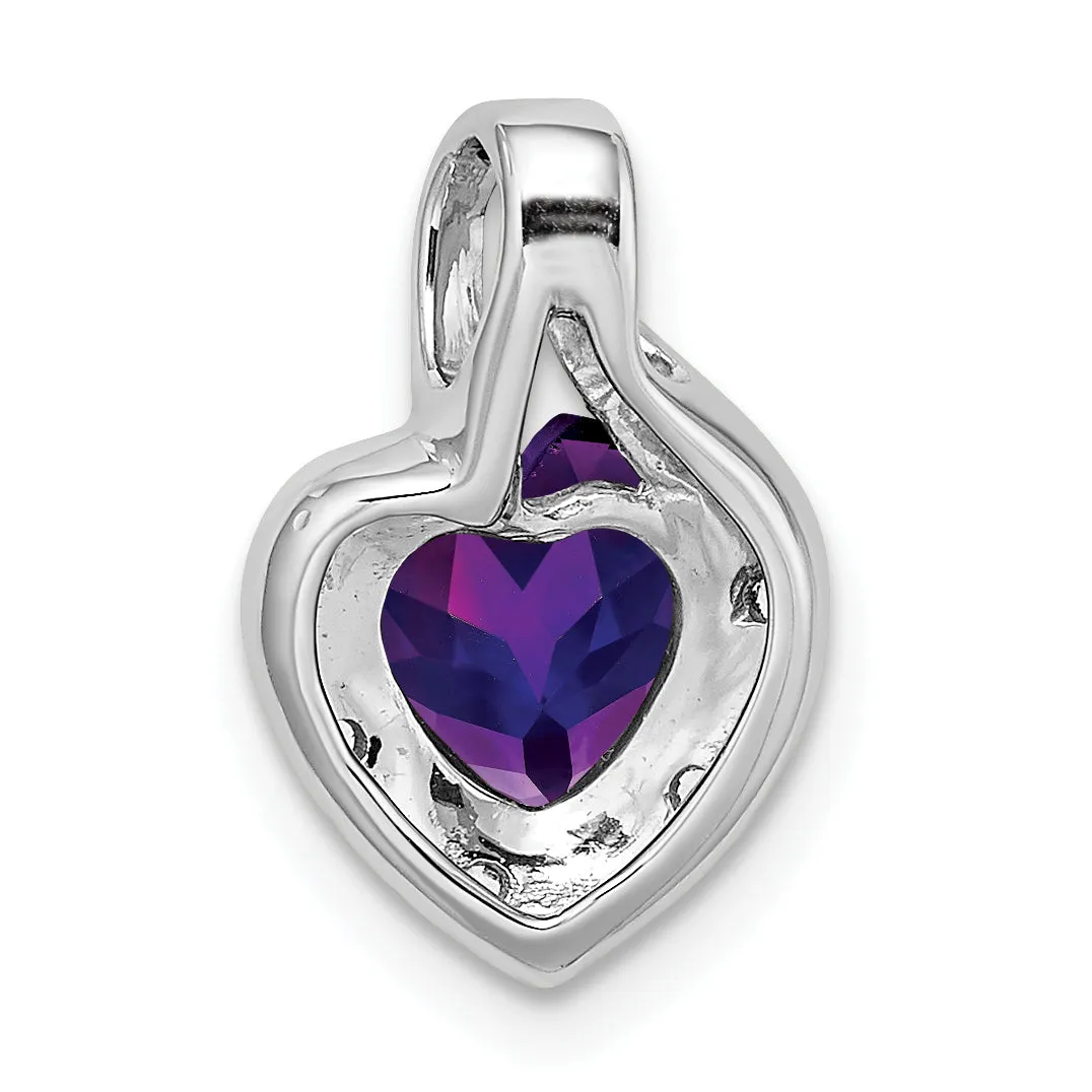 14k White Gold Amethyst and Diamond Heart Pendant