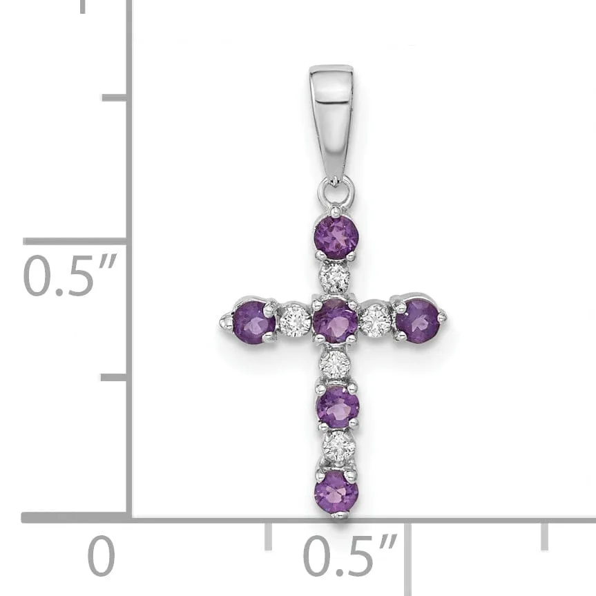 14k White Gold Amethyst Diamond Cross Pendant