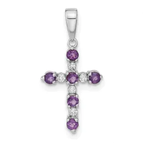 14k White Gold Amethyst Diamond Cross Pendant