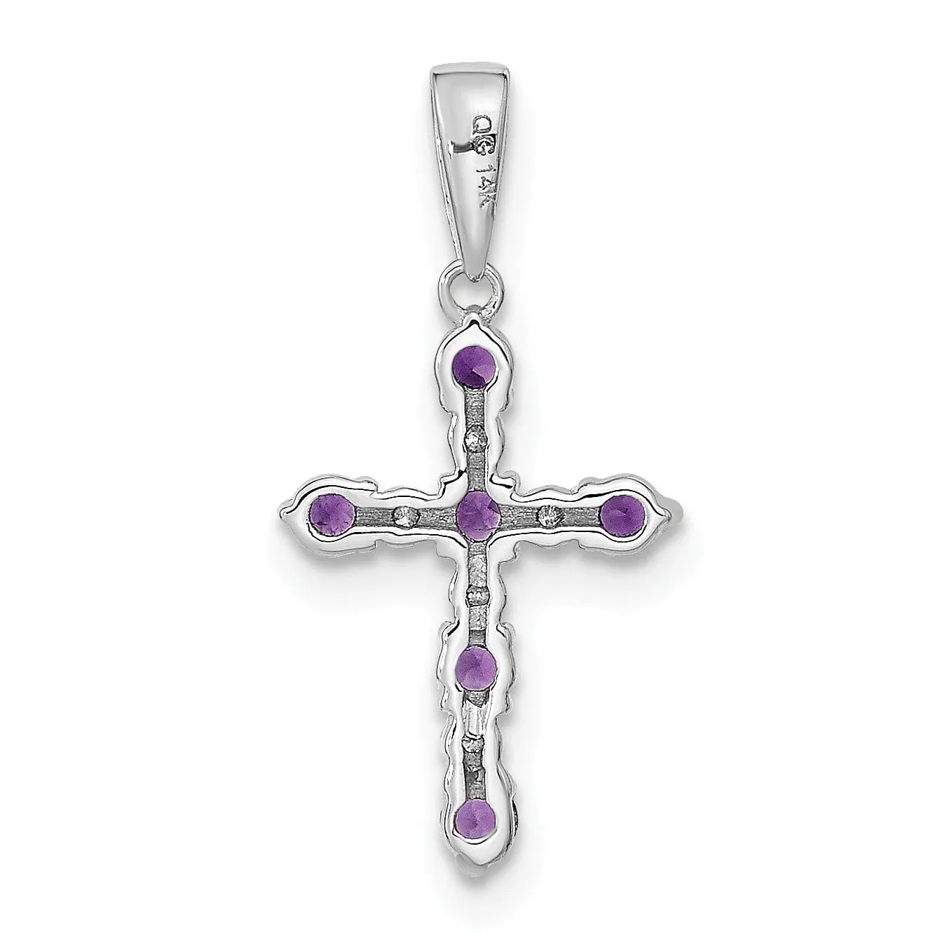 14k White Gold Amethyst Diamond Cross Pendant