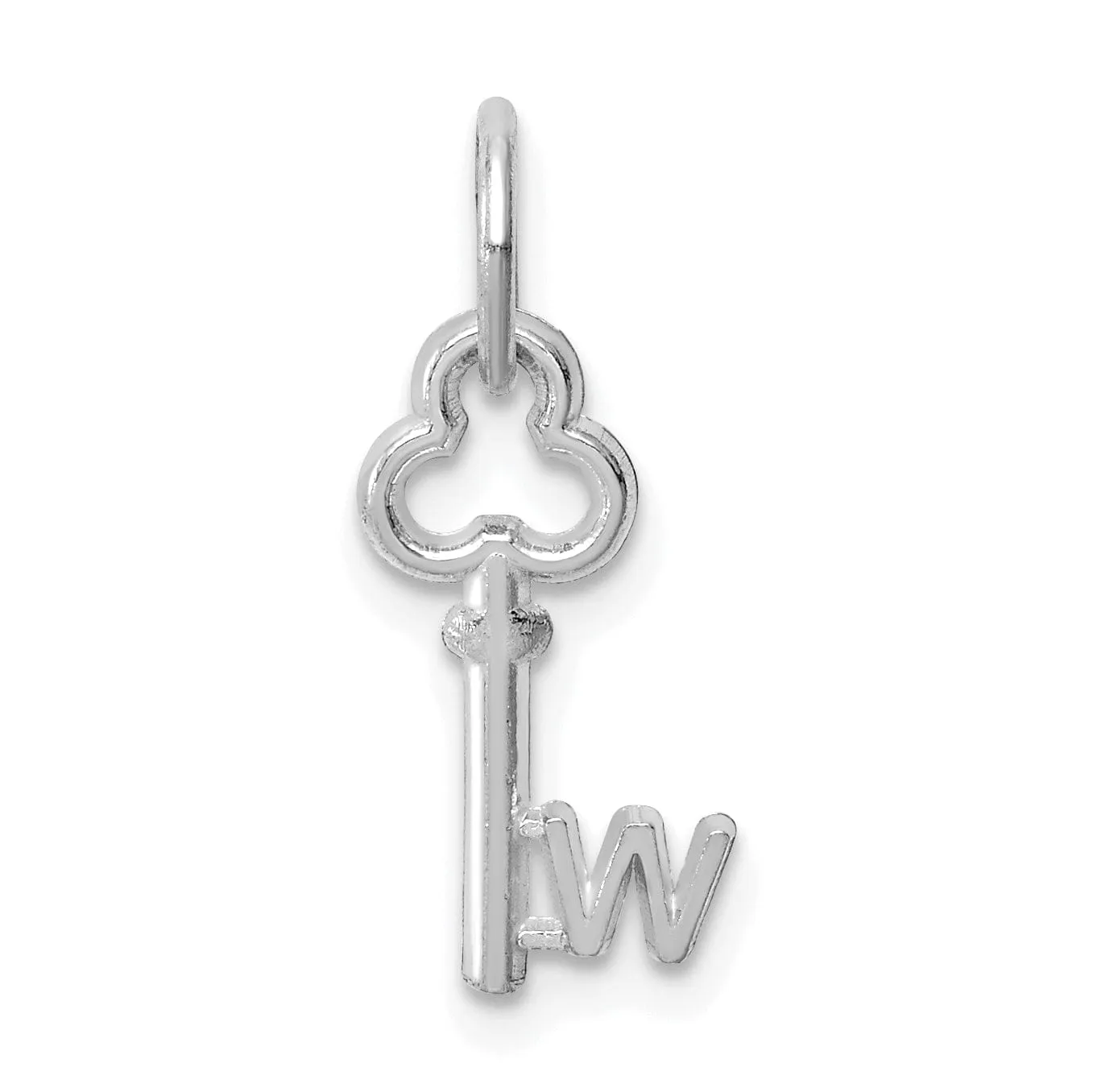 14K White Gold Fancy Key Shape Design Letter W Initial Charm Pendant