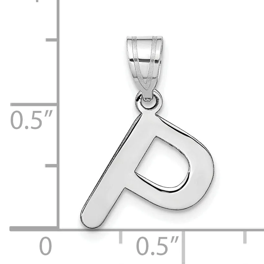 14k White Gold Slanted Design Bubble Letter P Initial Charm Pendant