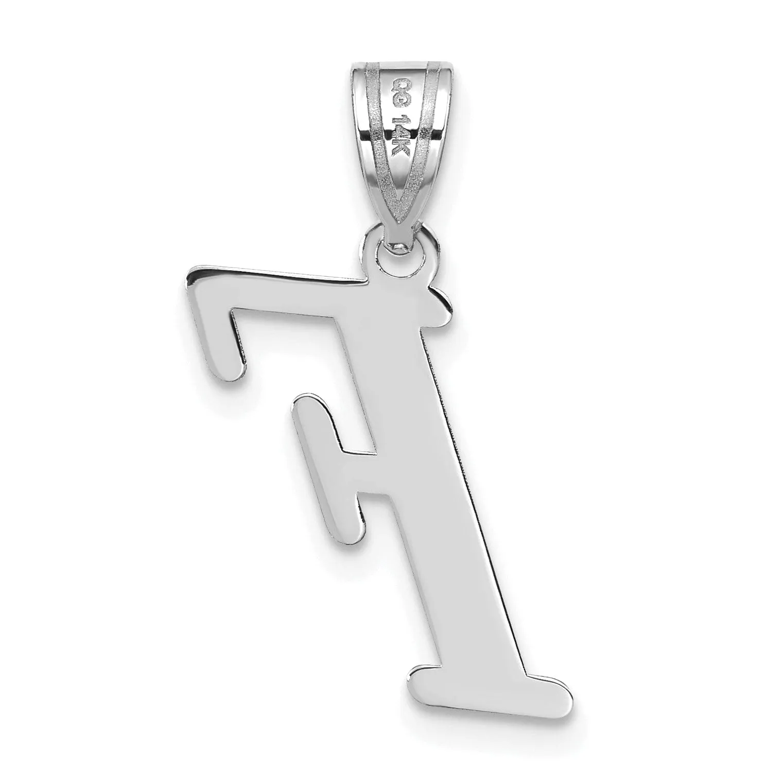 14k White Gold  Slanted Design Letter F Initial Charm Pendant