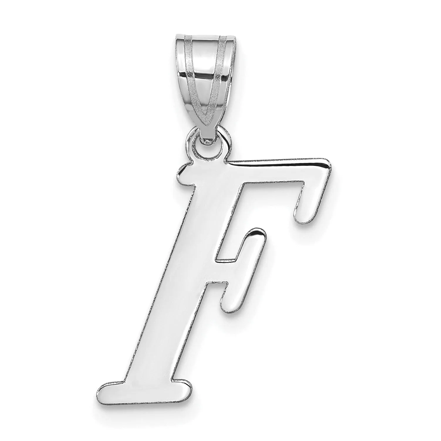 14k White Gold  Slanted Design Letter F Initial Charm Pendant