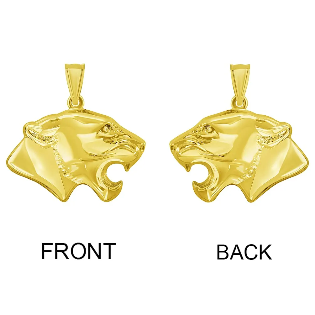 14k Yellow Gold 3D Jaguar Head Animal Pendant