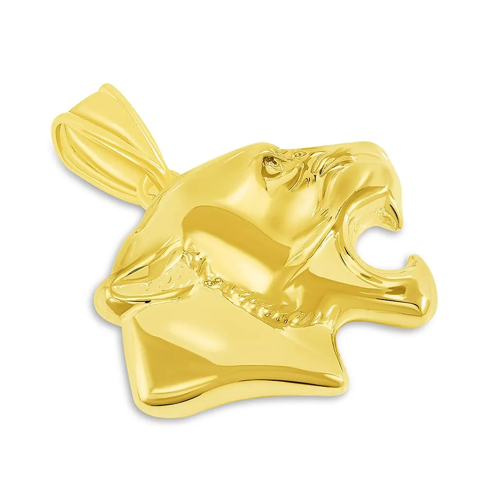 14k Yellow Gold 3D Jaguar Head Animal Pendant