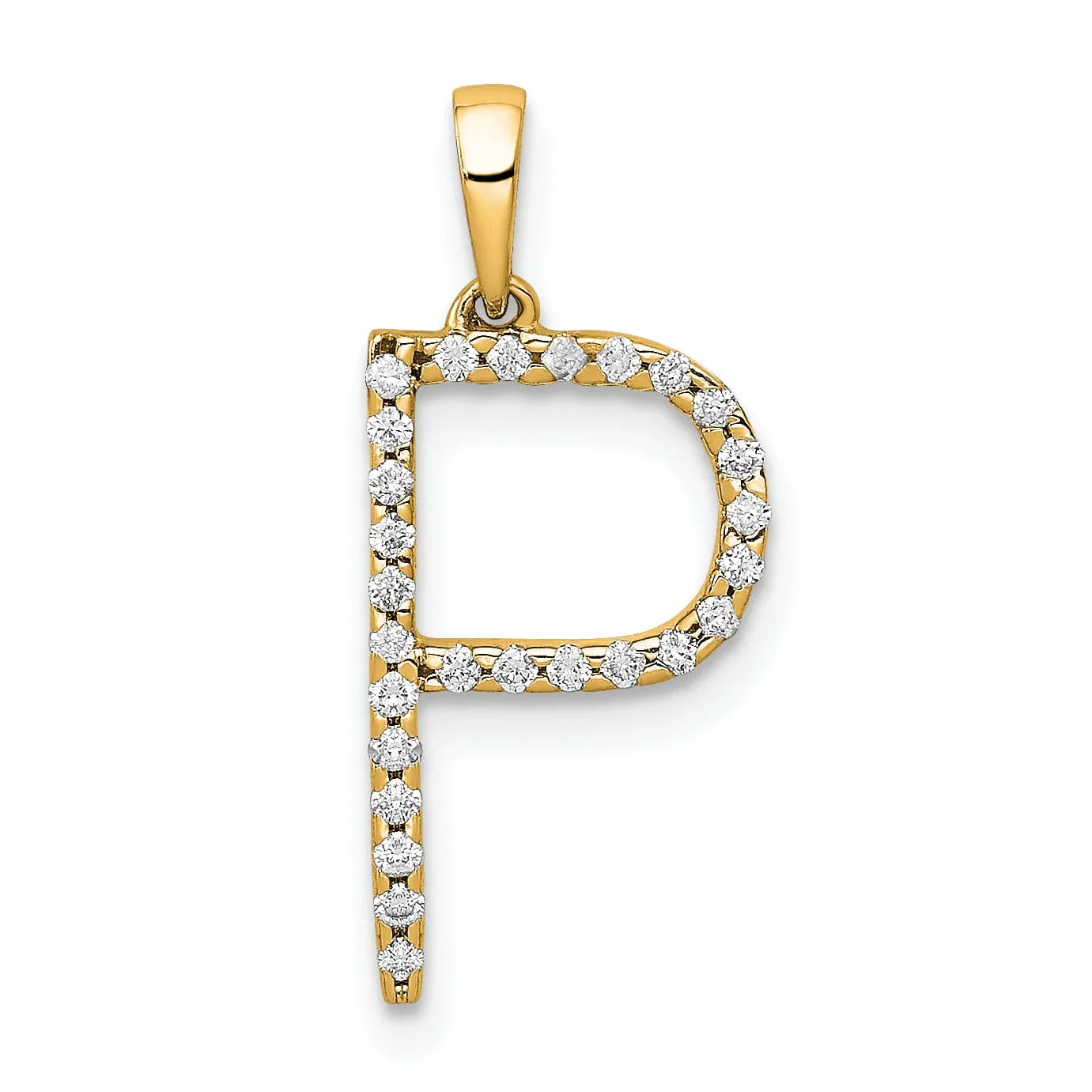 14K Yellow Gold Diamond 0.108-CT Block Letter P Initial Charm Pendant