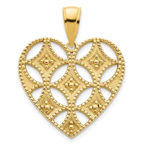 14k Yellow Gold Fancy Filigree Heart Design Pendant