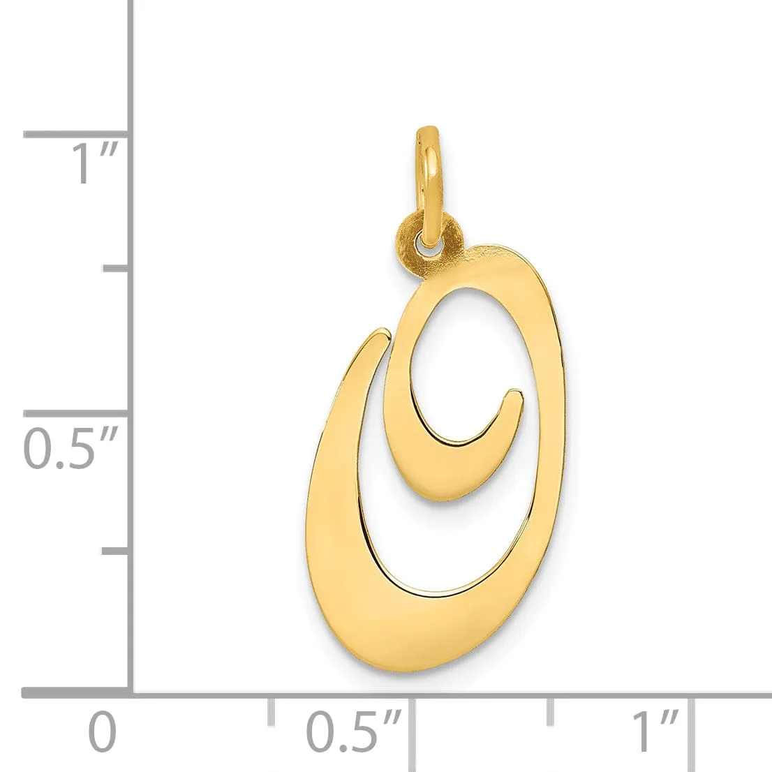 14K Yellow Gold Large Size Fancy Script Letter O Initial Charm Pendant