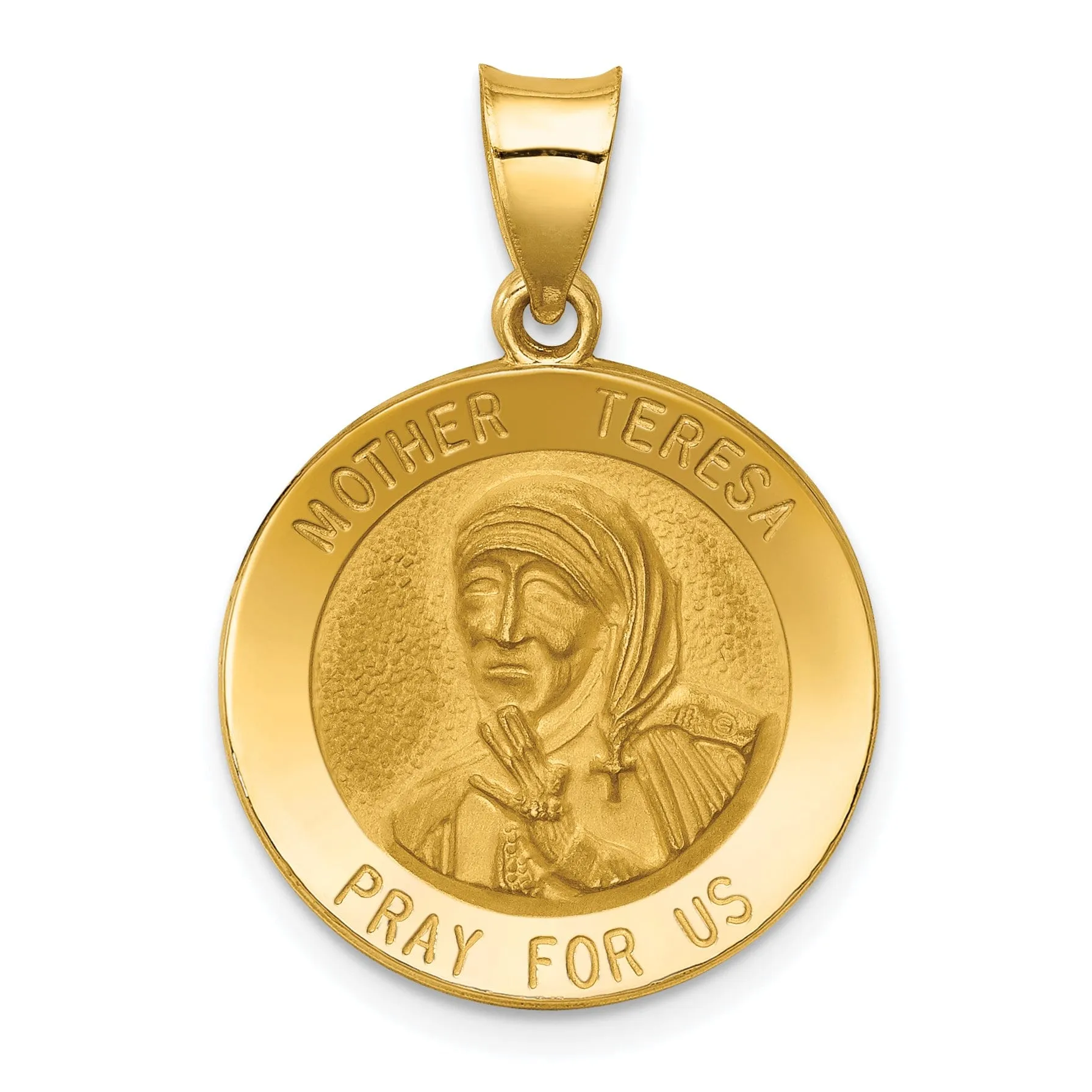 14k Yellow Gold Mother Teresa Medal Pendant