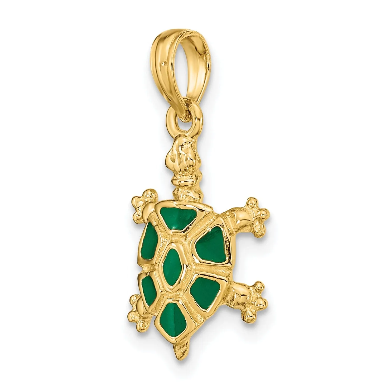 14k Yellow Gold Open Back Casted Solid Polished Finish Green Enamel Land Turtle Charm Pendant