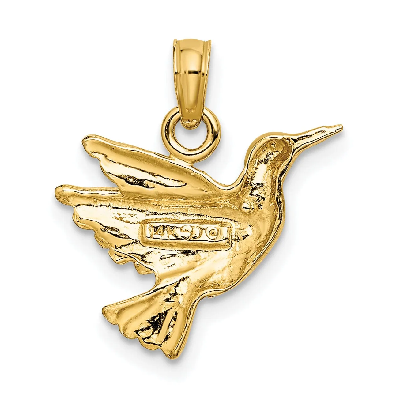 14K Yellow Gold Open Back Textured Polished Finish Hummingbird Charm Pendant