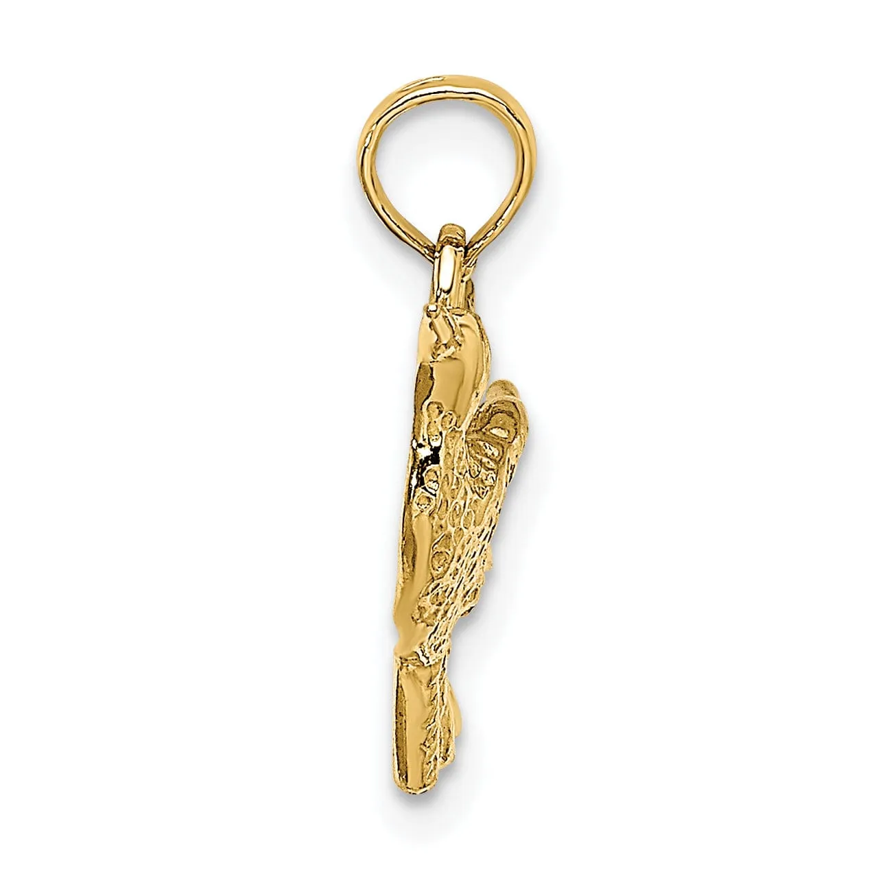 14K Yellow Gold Open Back Textured Polished Finish Hummingbird Charm Pendant