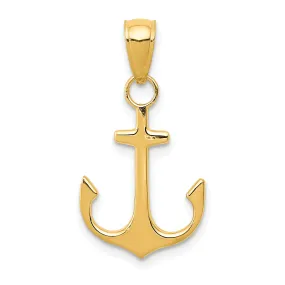 14k Yellow Gold Polished Anchor Charm Pendant