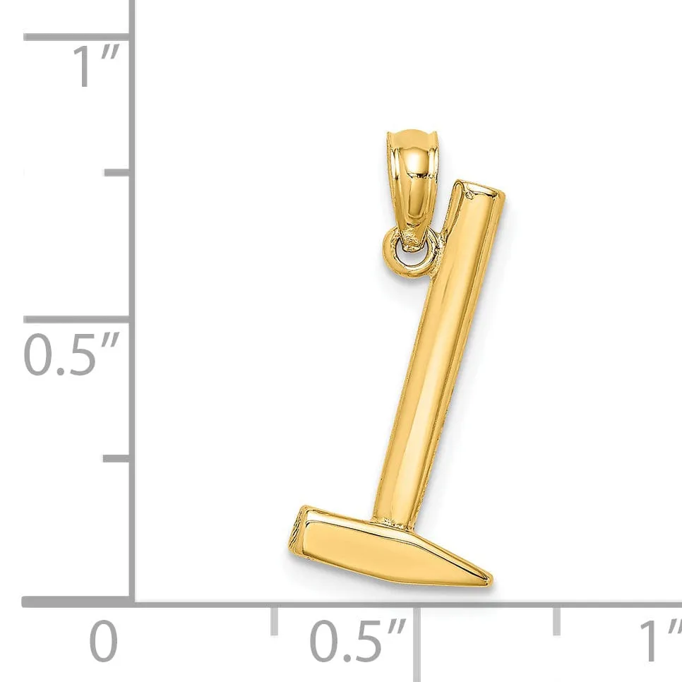 14K Yellow Gold Polished Finish 3-Dimensional Hammer Charm Pendant