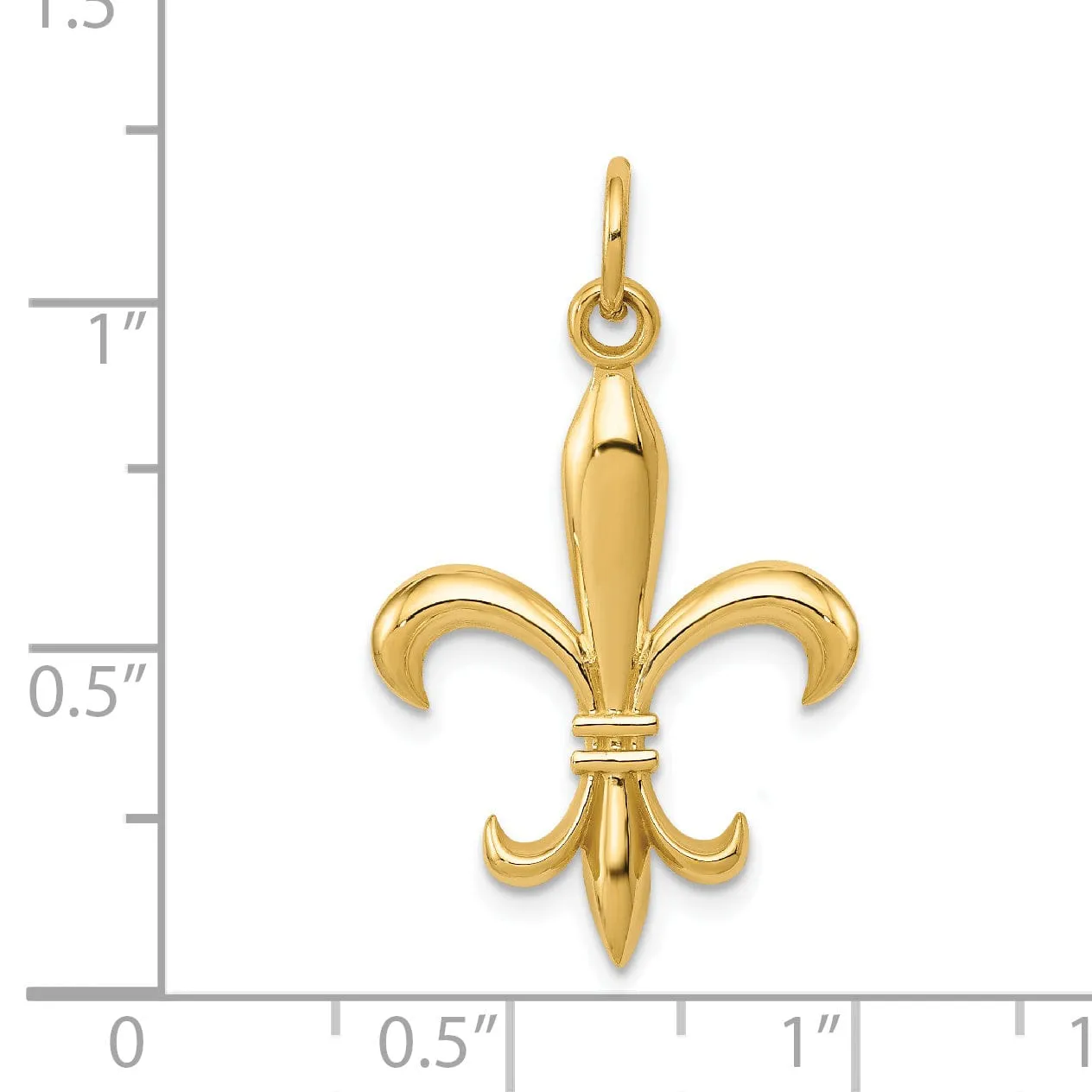 14k Yellow Gold Polished Finish Concave Shape Hollow Mens Fleur De Lis Charm Design Pendant