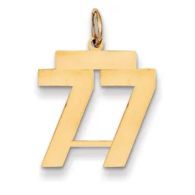 14K Yellow Gold Polished Finish Medium Size Number 77 Charm Pendant