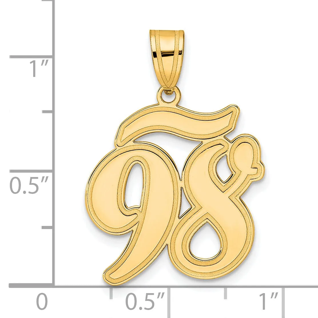 14k Yellow Gold Polished Finish Script Design Number 98 Charm Pendant