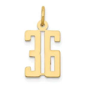 14K Yellow Gold Polished Finish Small Size Elongated Shape Number 36 Charm Pendant