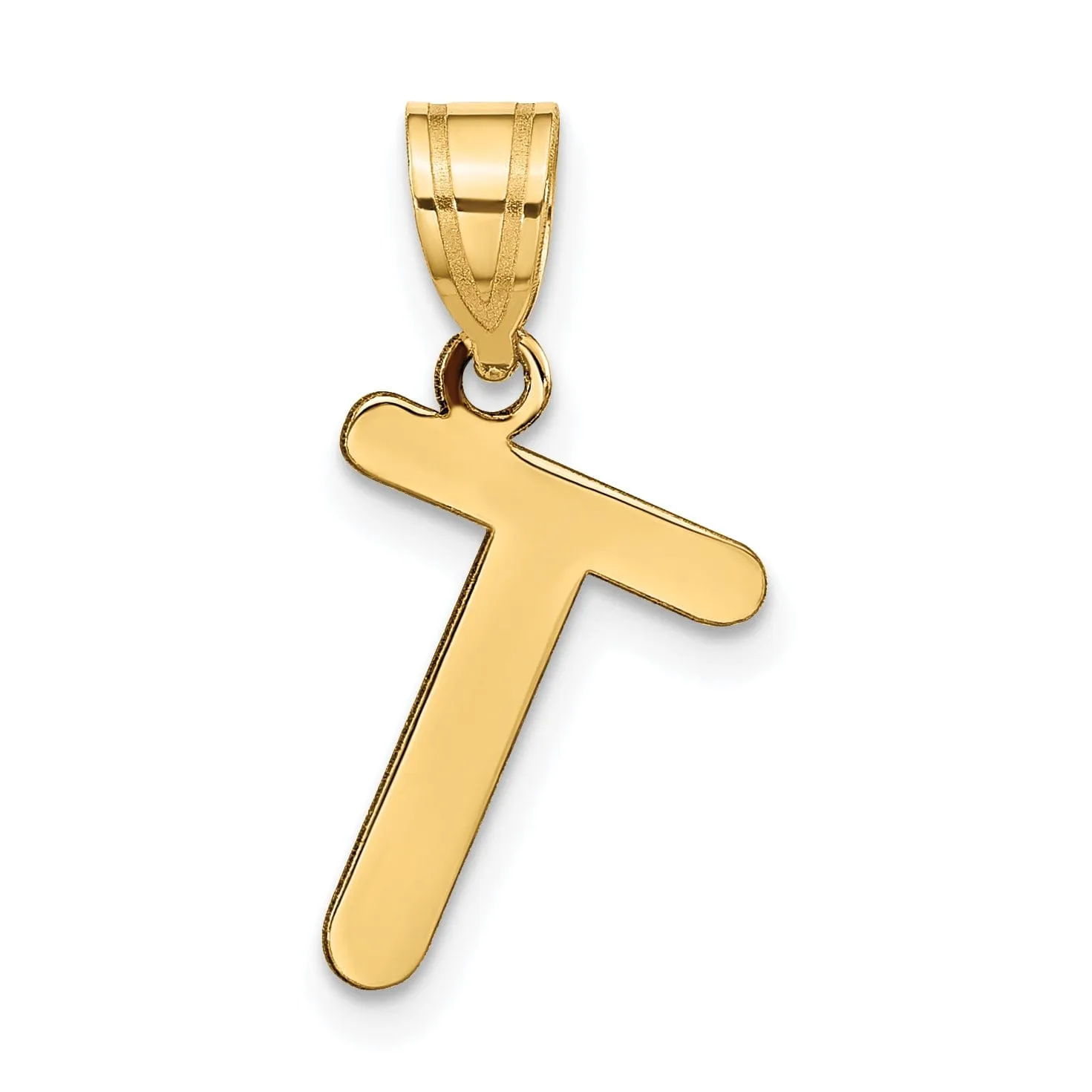 14k Yellow Gold Slanted Design Bubble Letter T Initial Pendant