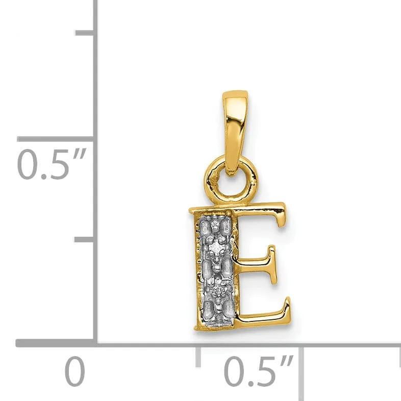 14K Yellow Gold Small 0.01CT Diamond Letter E Initial Block Pendant