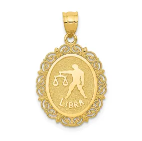 14k Yellow Gold Solid Libra Zodiac Pendant