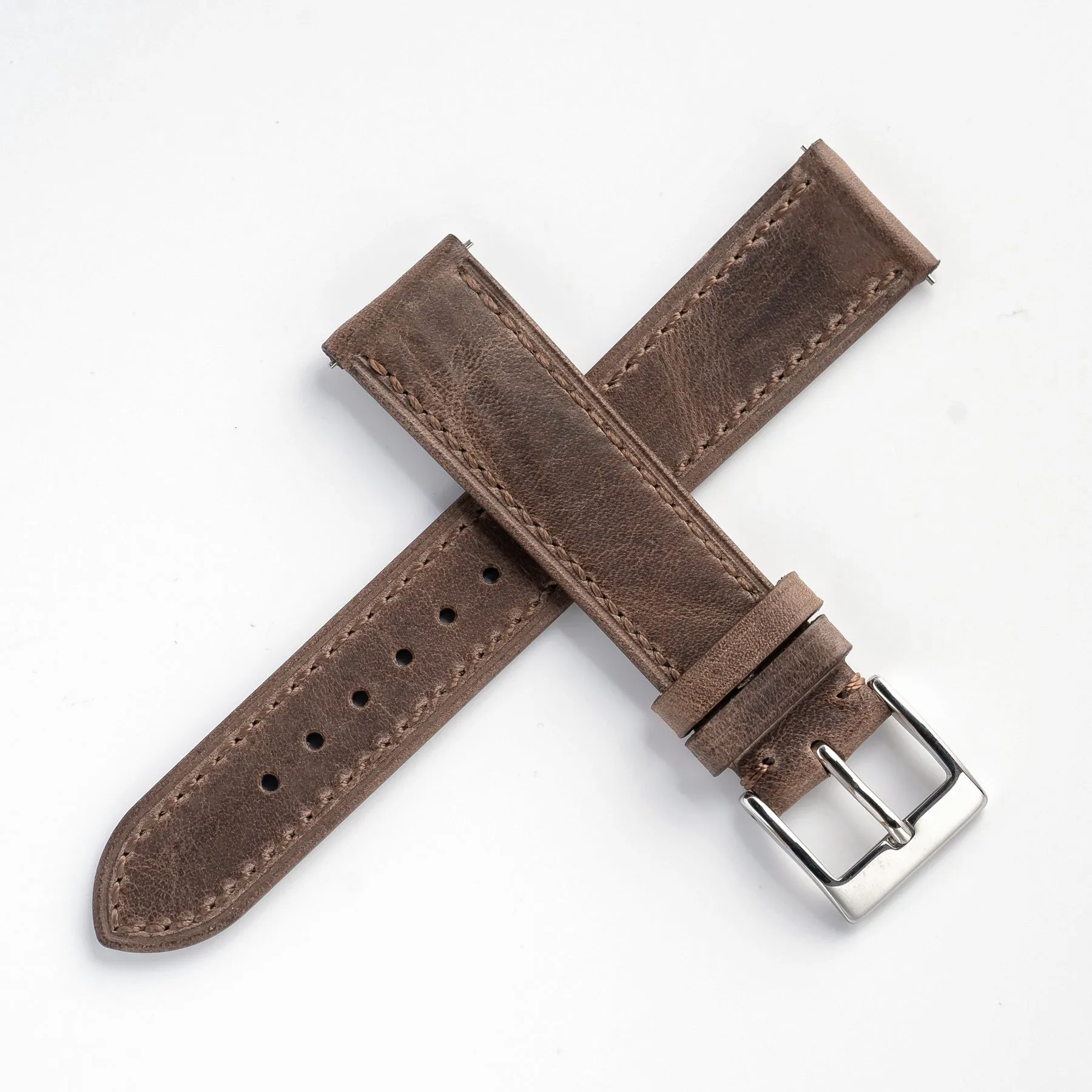 18mm 19mm 20mm 22mm Quick Release Genuine Leather Watch Strap - Grey Brown