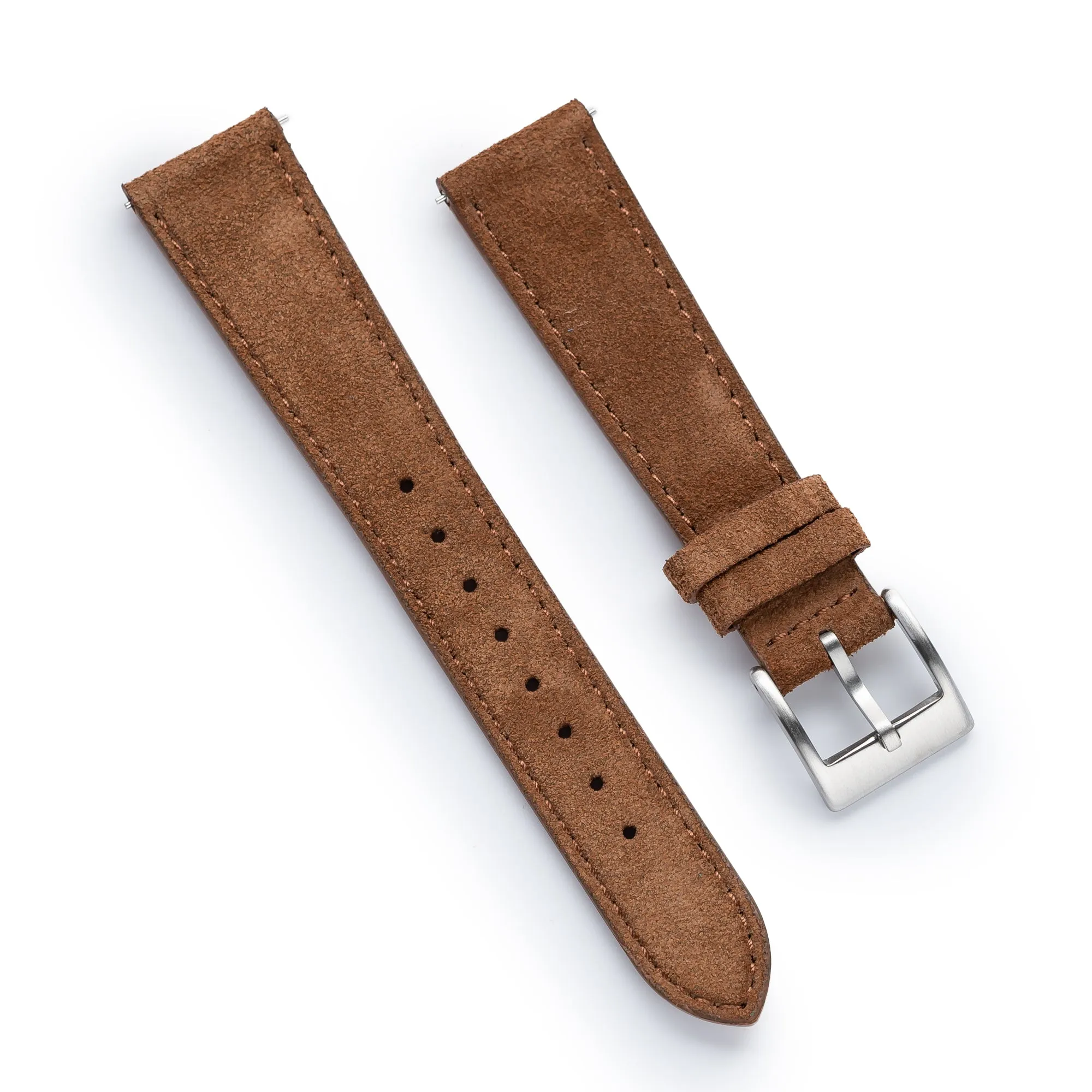 18mm 20mm 22mm Quick Release Tapered Suede Leather Watch Strap - Brown