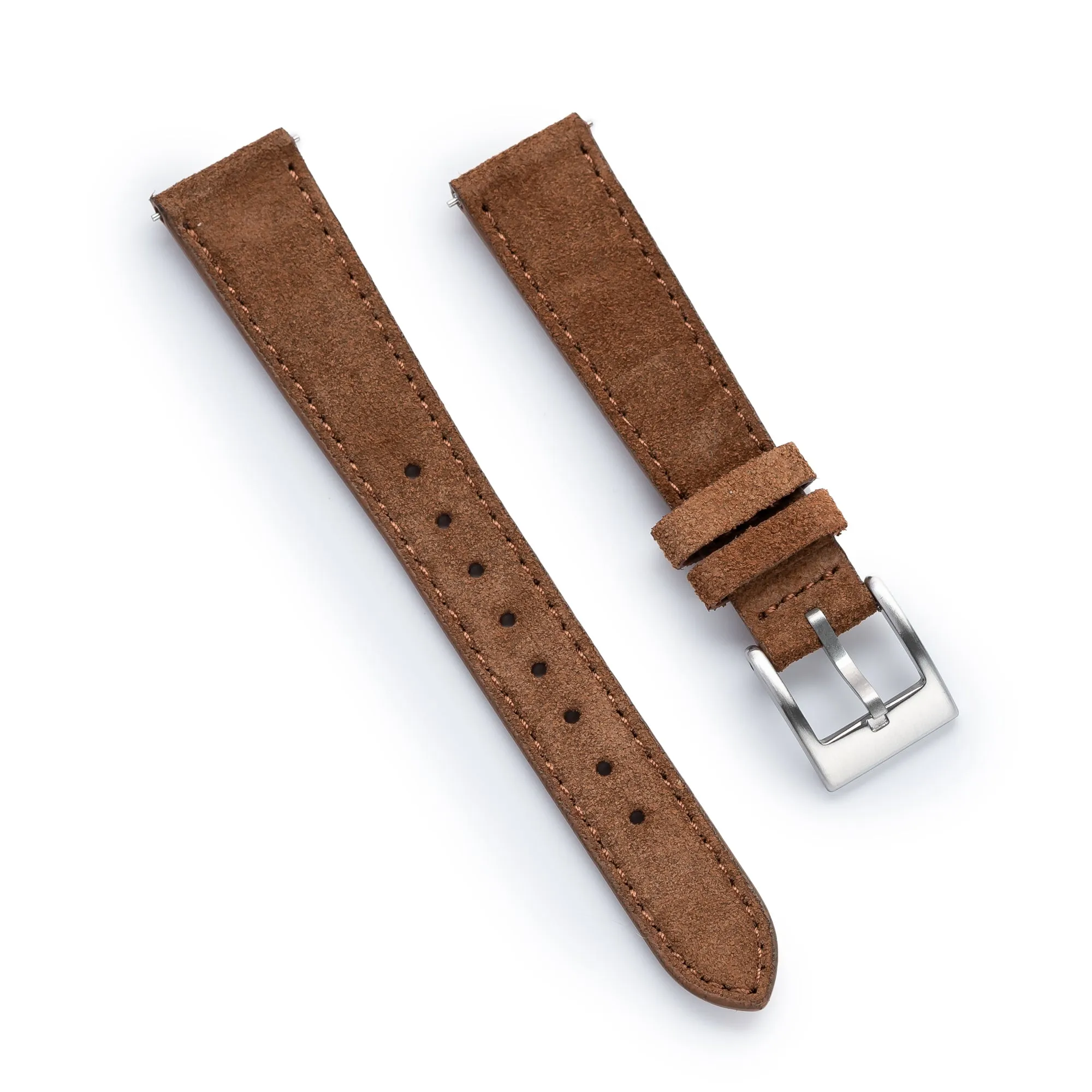 18mm 20mm 22mm Quick Release Tapered Suede Leather Watch Strap - Brown