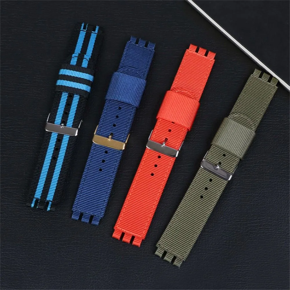 19mm Universal nylon   canvas watch strap silver buckle - Black