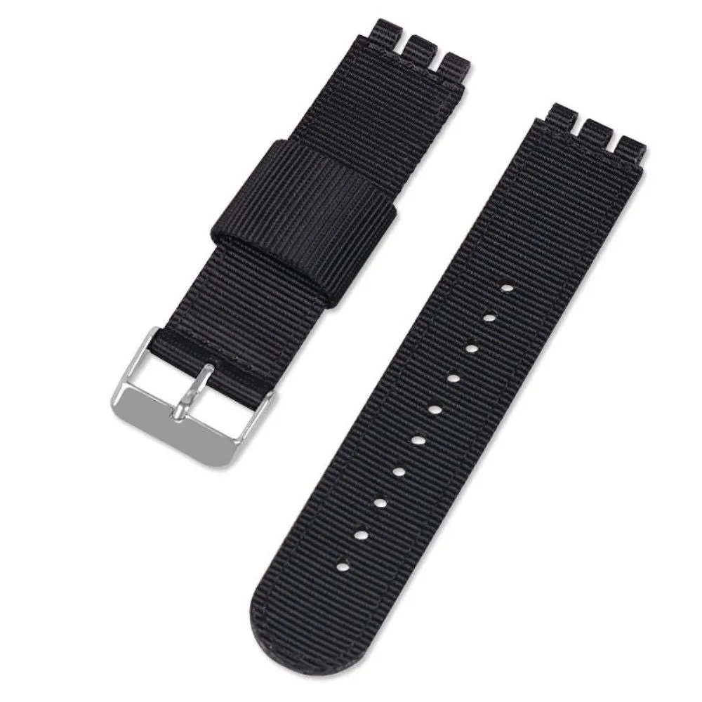 19mm Universal nylon   canvas watch strap silver buckle - Black