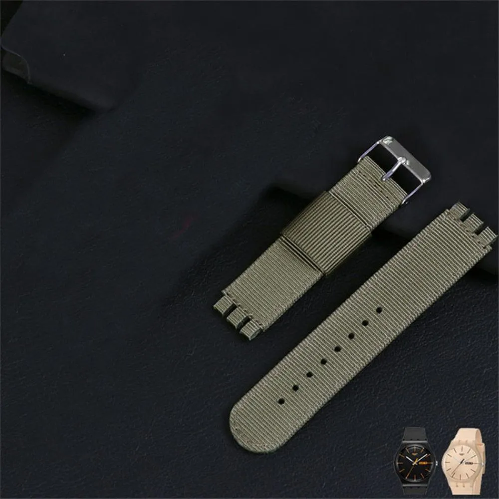 19mm Universal nylon   canvas watch strap silver buckle - Black