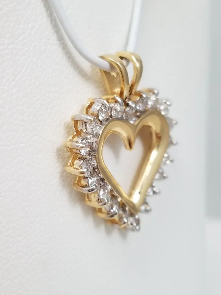 1ctw Natural Diamond 14k Yellow Gold Heart Pendant