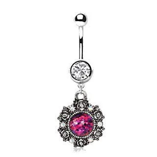 316L Stainless Steel Victorian Style Pendant Dangle Navel Ring