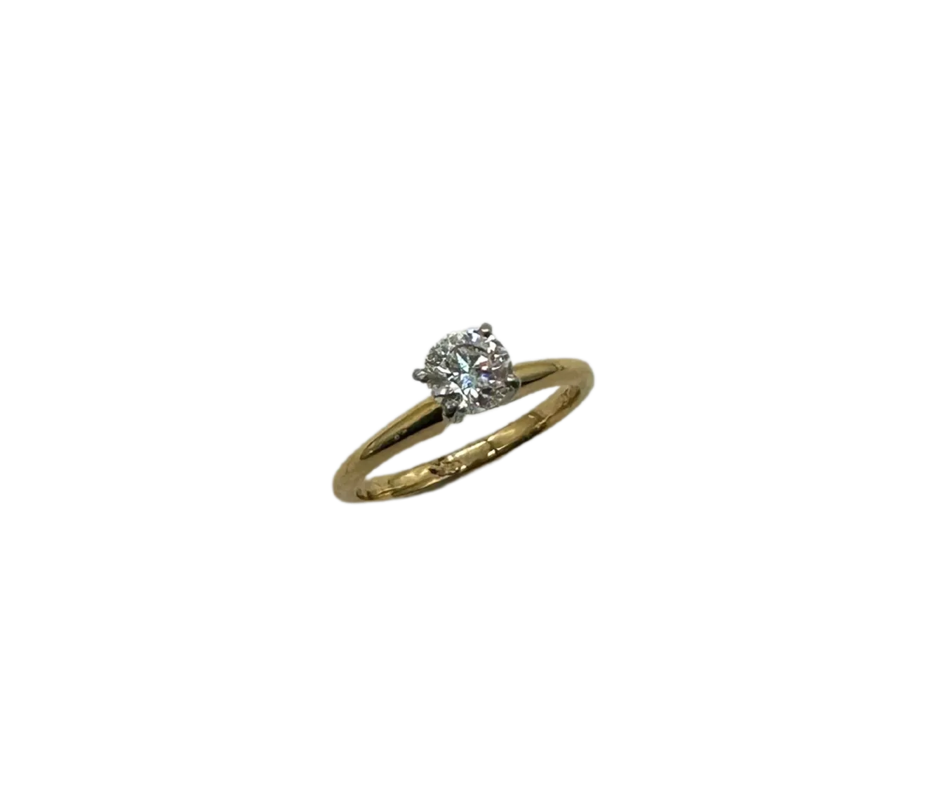 70 PT Round Diamond Solitaire Ring in 18k Yellow Gold and Platinum