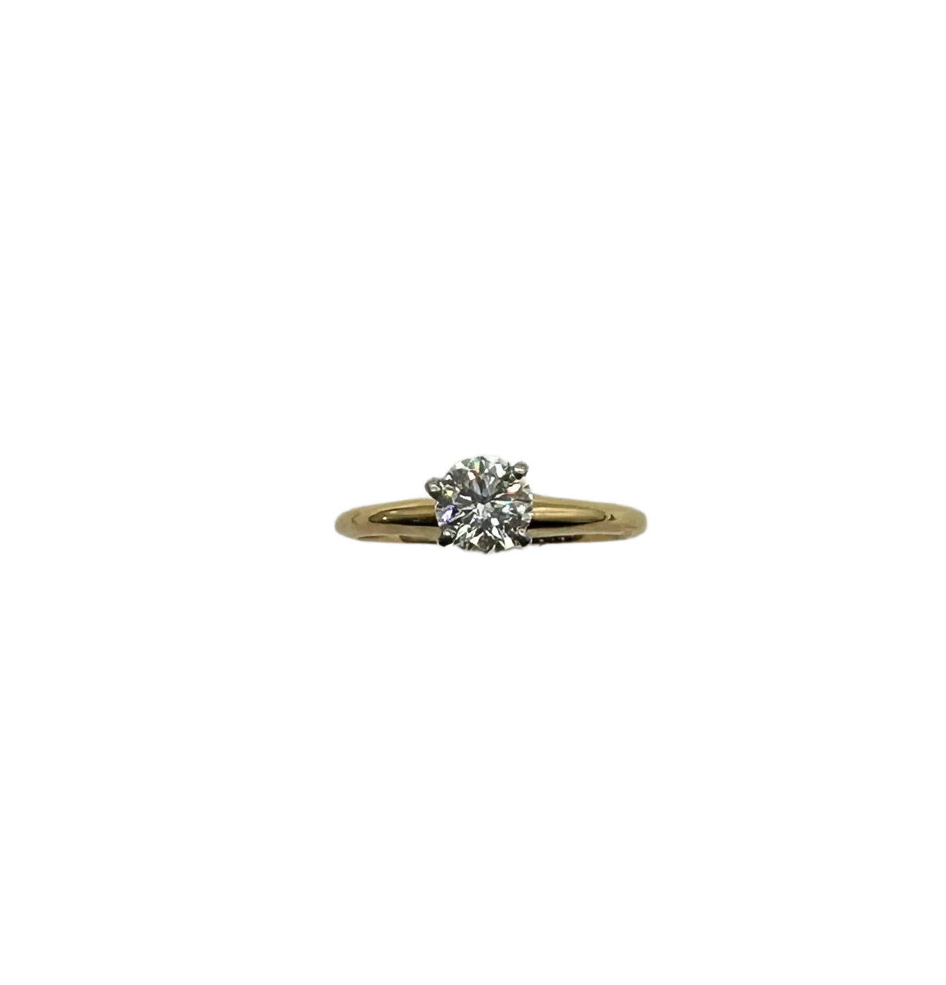 70 PT Round Diamond Solitaire Ring in 18k Yellow Gold and Platinum