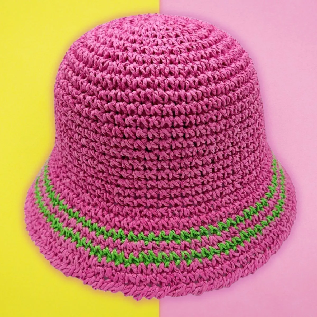 AKA Bucket Hat Pink Green Stripe Straw