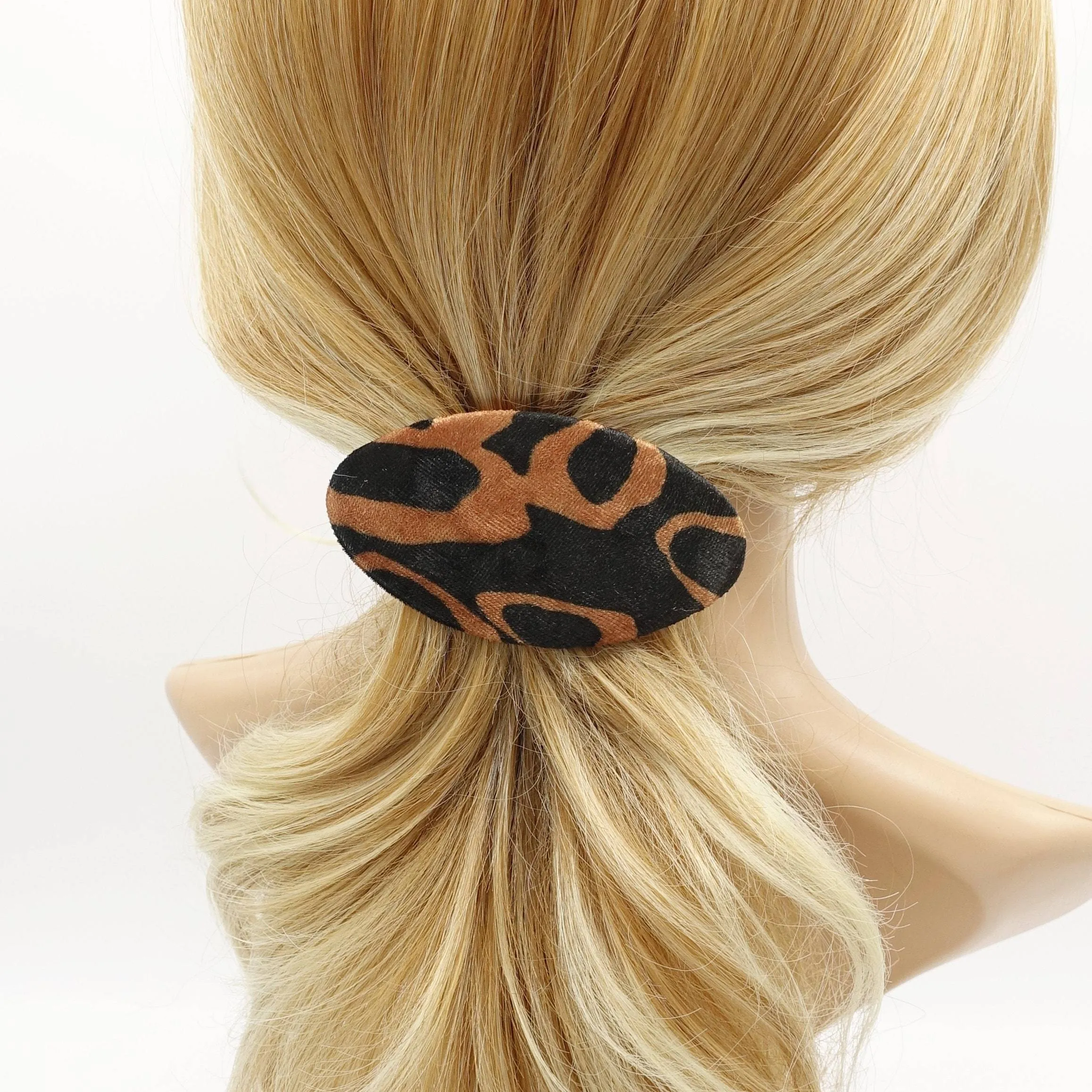 animal print oval velvet french barrette Fall Winter women hair accessory