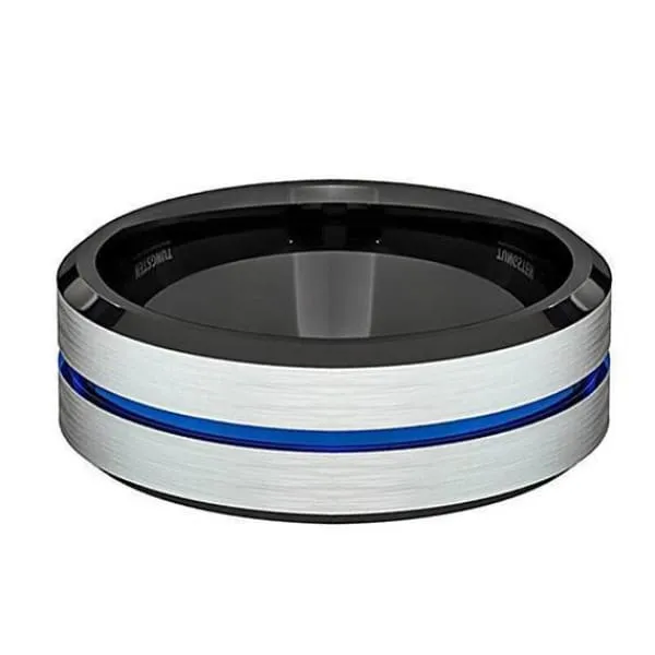 ARLO Men's Tungsten Wedding Ring w/ Blue Groove and Black Inside - 8 mm