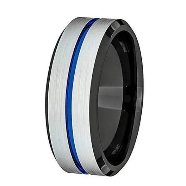 ARLO Men's Tungsten Wedding Ring w/ Blue Groove and Black Inside - 8 mm