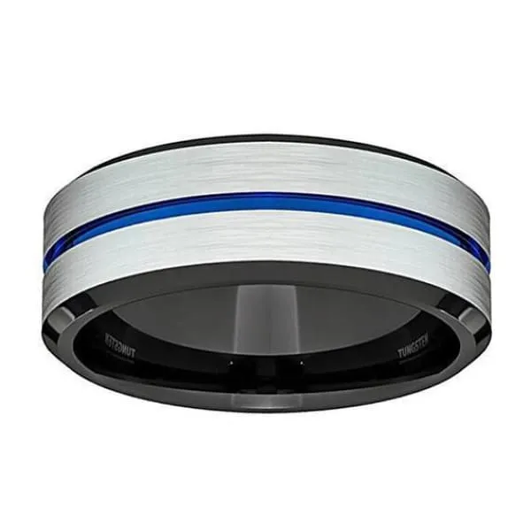 ARLO Men's Tungsten Wedding Ring w/ Blue Groove and Black Inside - 8 mm